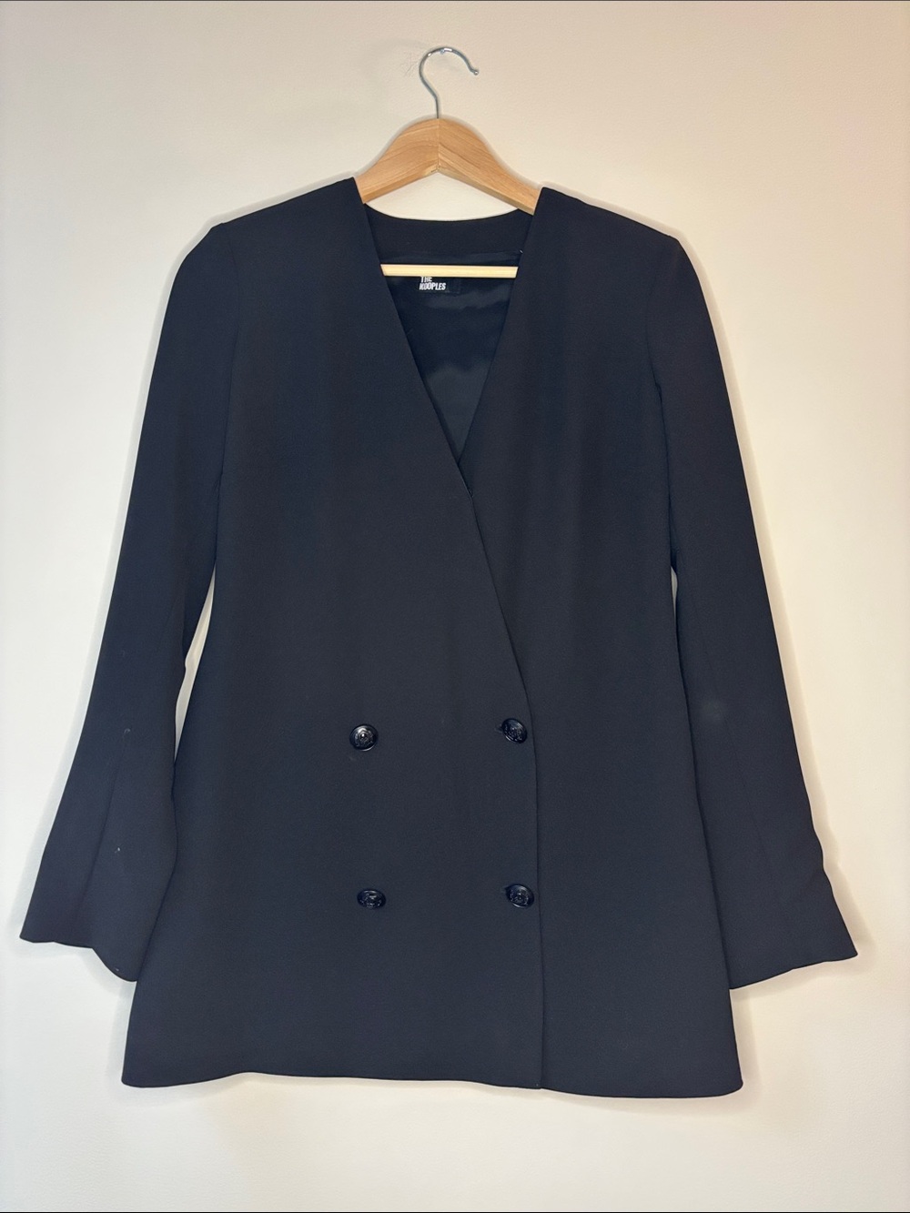 The Kooples Black Double-Breasted V-Neck Blazer Jacket